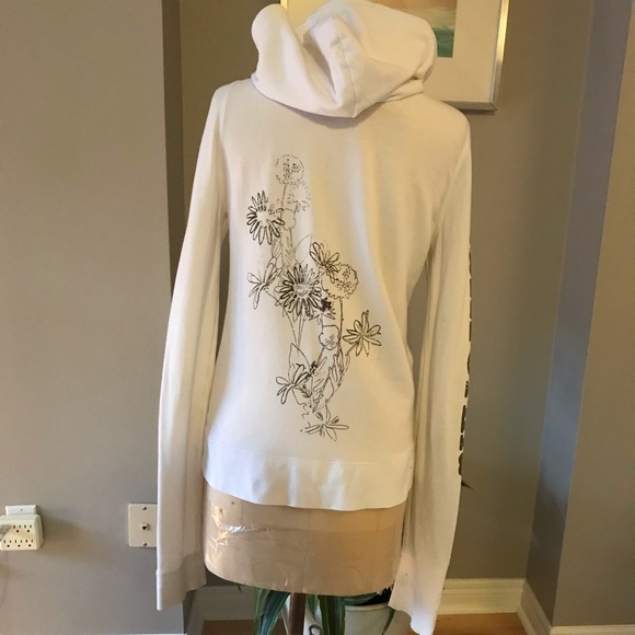 Cool White Hoodie with Floral Back Decoration - Picture 3 of 4